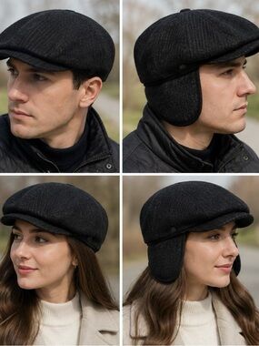 Avalon Black Wool Driver Cap with Ear Flaps